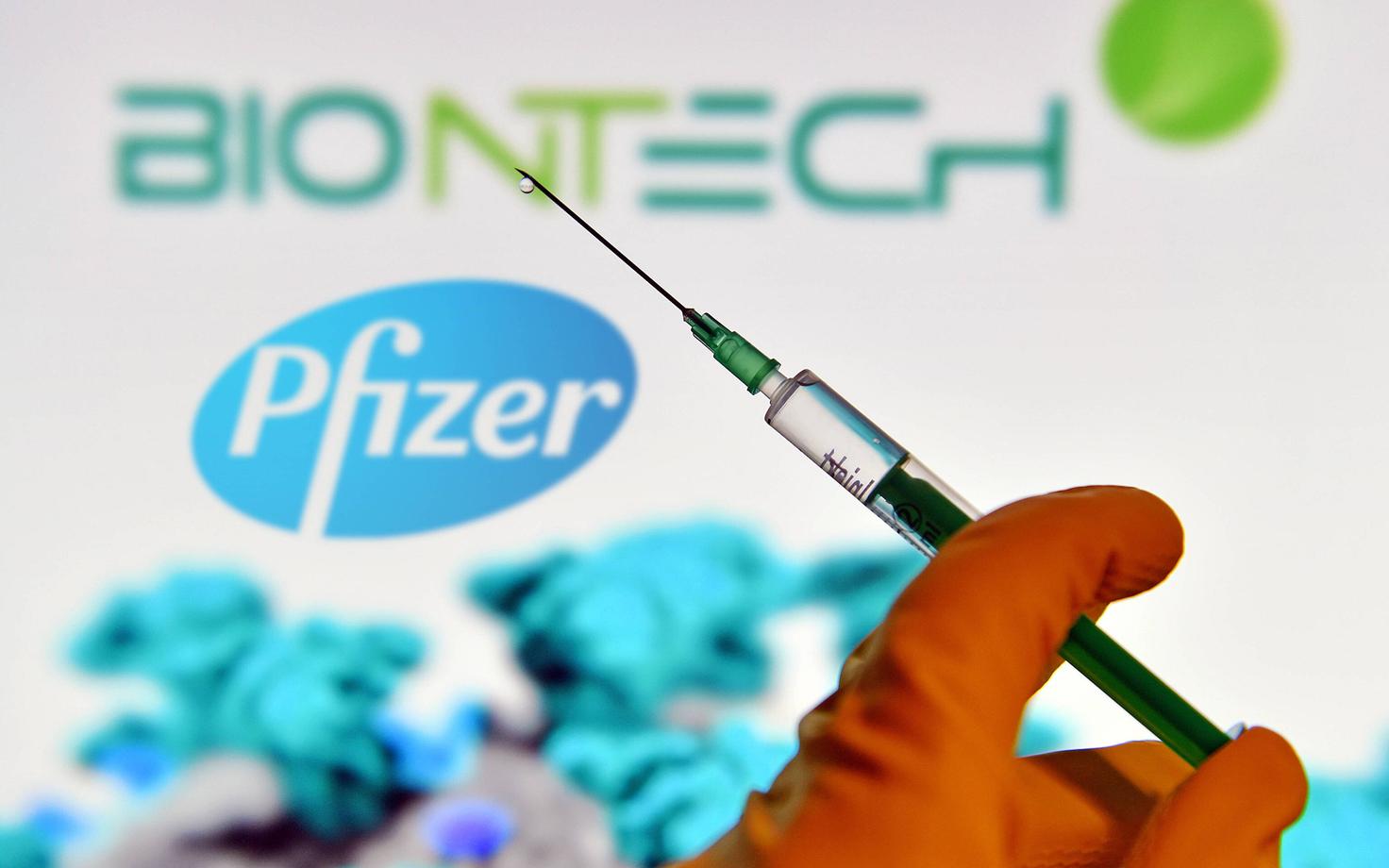 Логотипы Pfizer и Biontech.