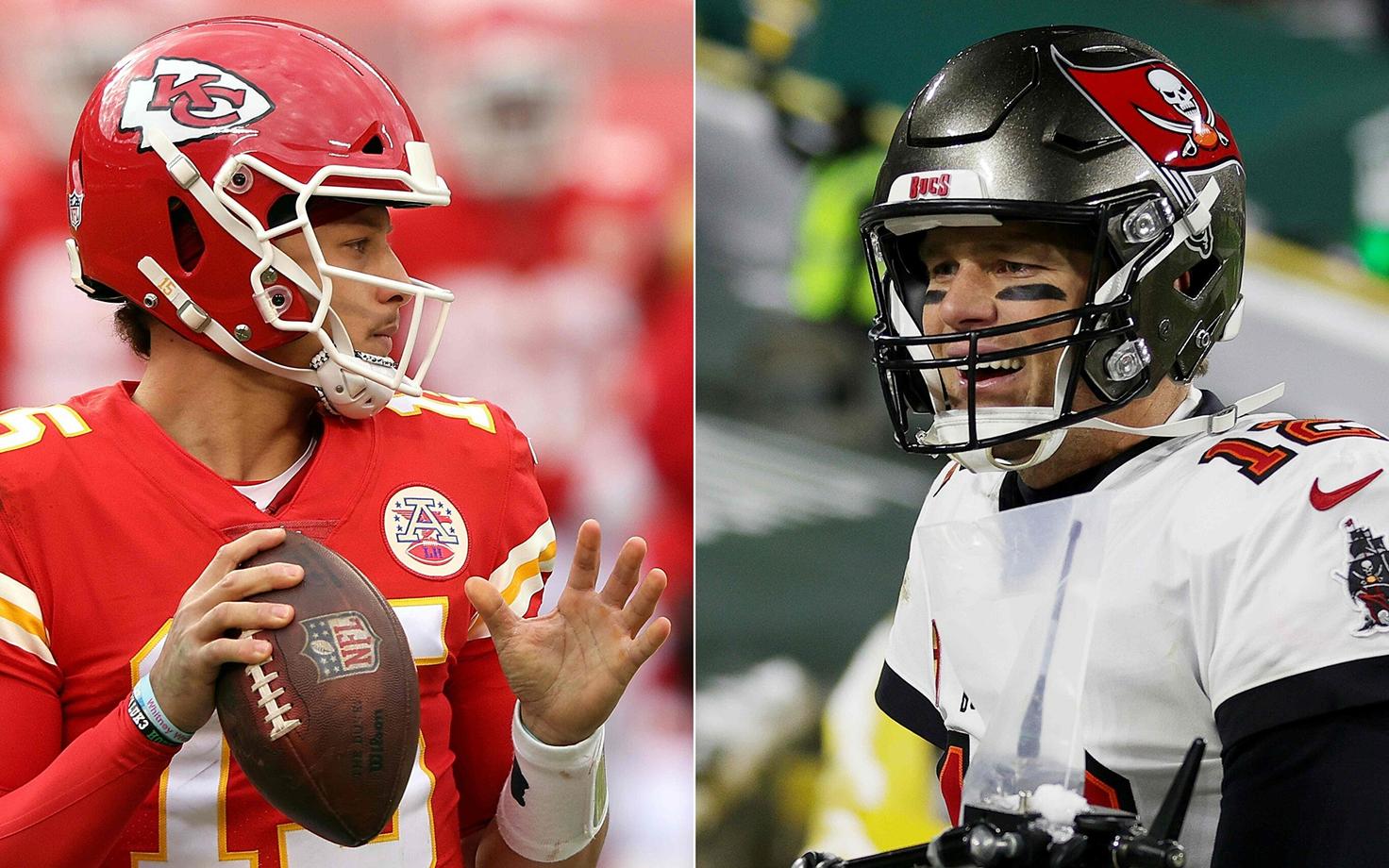 Kansas City Chiefsi mängujuht Patrick Mahomes ja Tampa Bay Buccaneersi mängujuht Tom Brady.