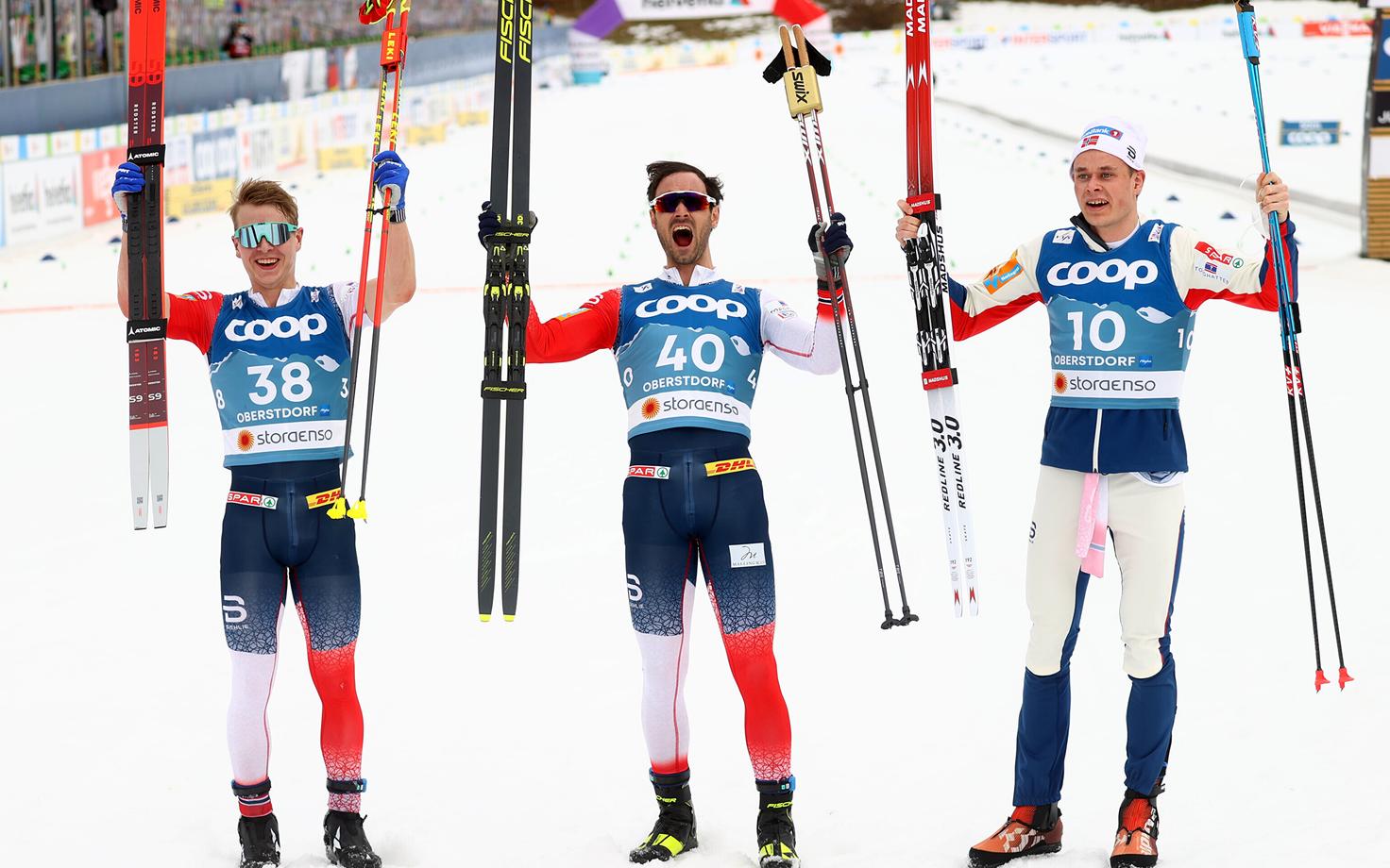 Simen Hegstad Krüger (vasakult), Hans Christer Holund ja Harald Östberg Amundsen.