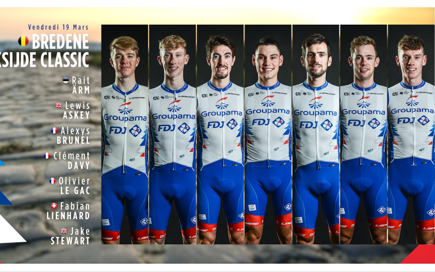 Groupama-FDJ koosseis Belgia ühepäevasõidul, Rait Ärm vasakult esimene.