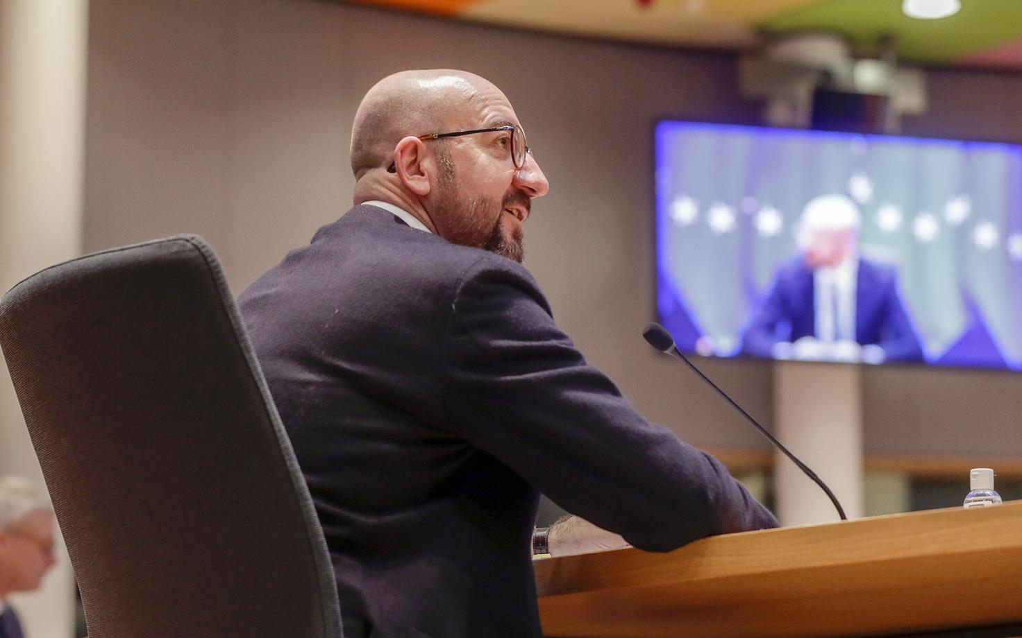 Euroopa Ülemkogu alaline eesistuja Charles Michel videokohtumisel.