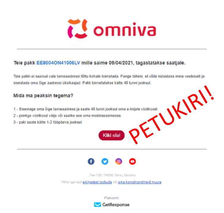 Поддельное письмо от Omniva.