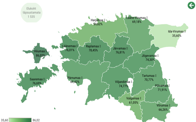 70+ eakate vaktsineeritus maakondades.