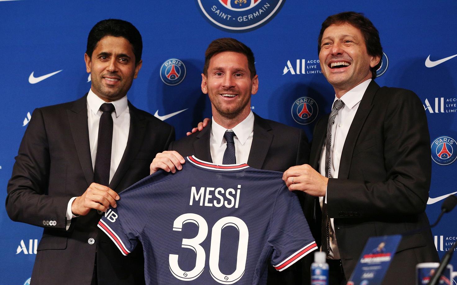 Lionel Messi esimesel ametlikul konverentsil PSG särki esitlemas