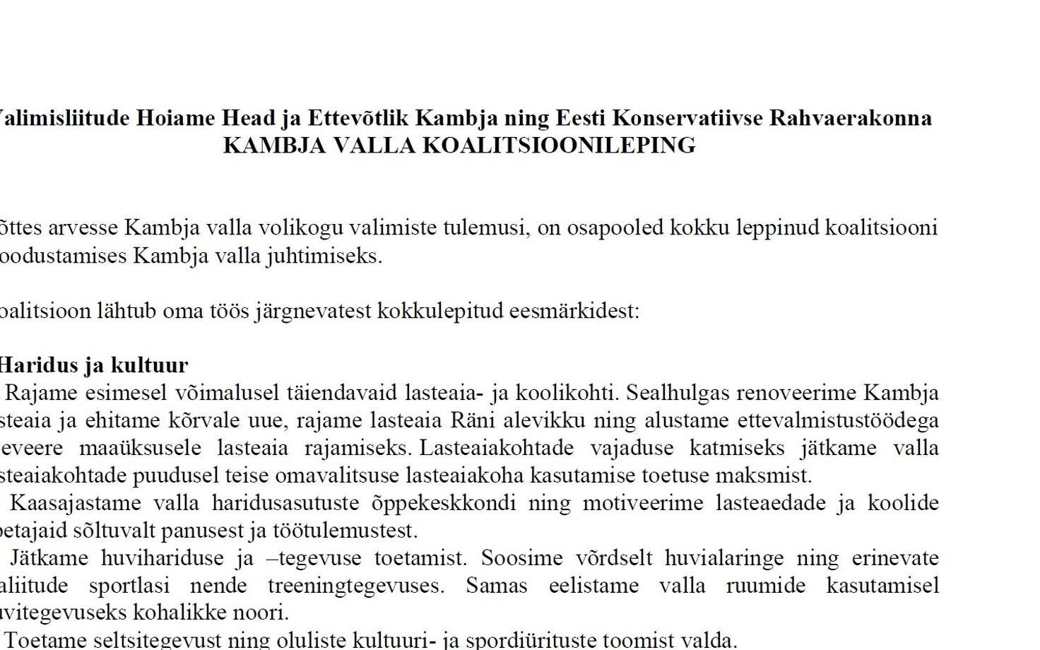 Kambja koalitsioonileping.