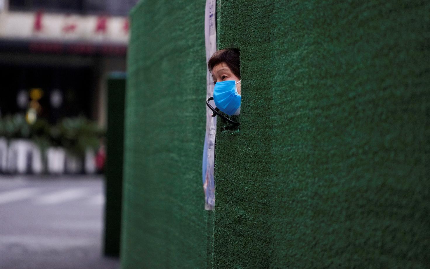 Shanghai elanik piilub välja tema elamukvartali ümber koroonaviiruse leviku takistamiseks püstitatud aiast.