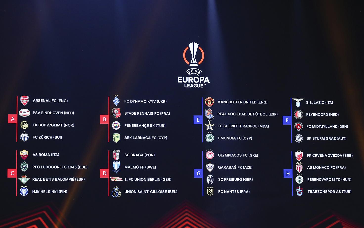 Euroopa liiga tänavuse hooaja alagrupid.