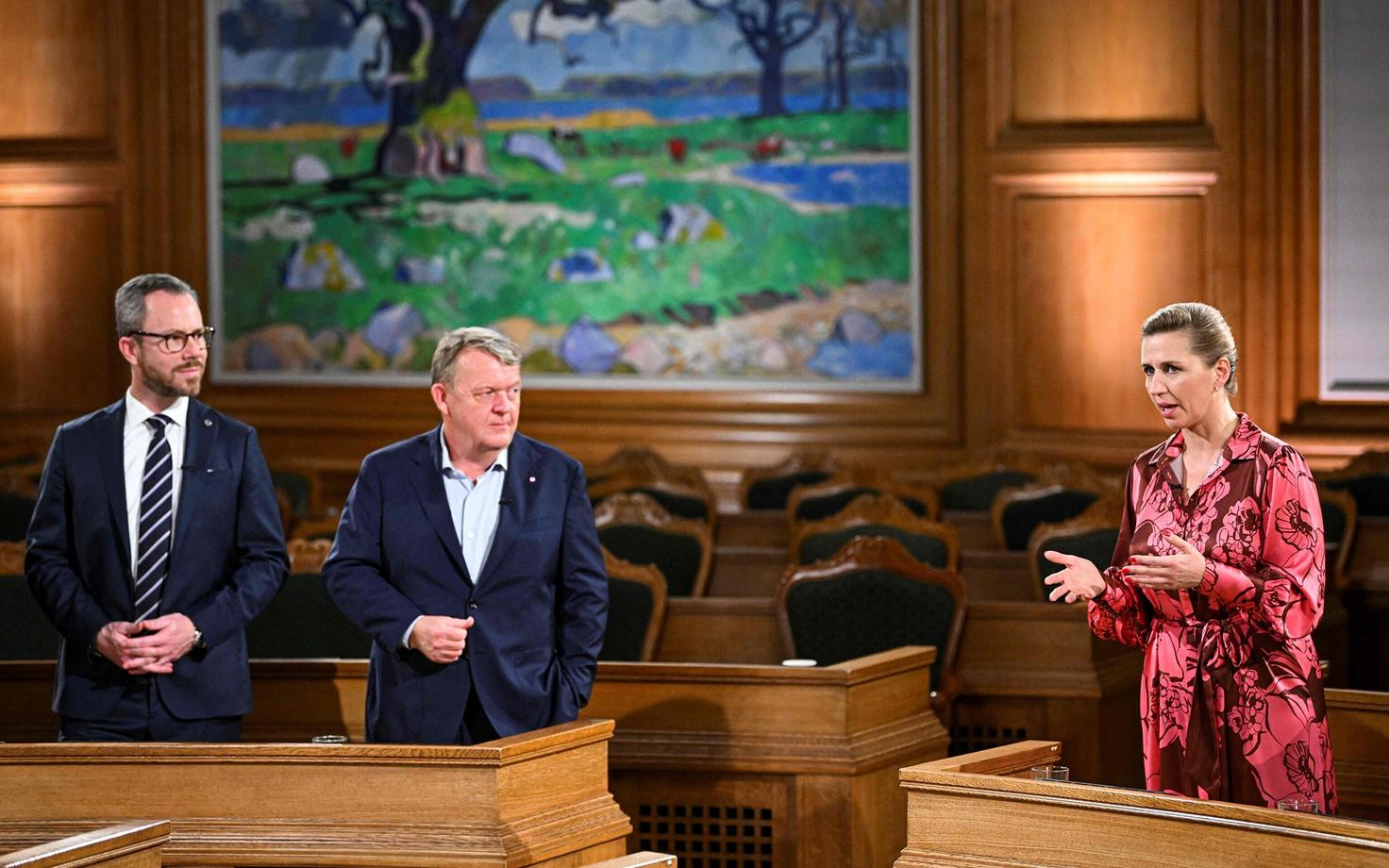 Taani liberaalide juht Jakob Ellemann-Jensen, moderaatide juht Lars Løkke Rasmussen ja sotside juht Mette Frederiksen