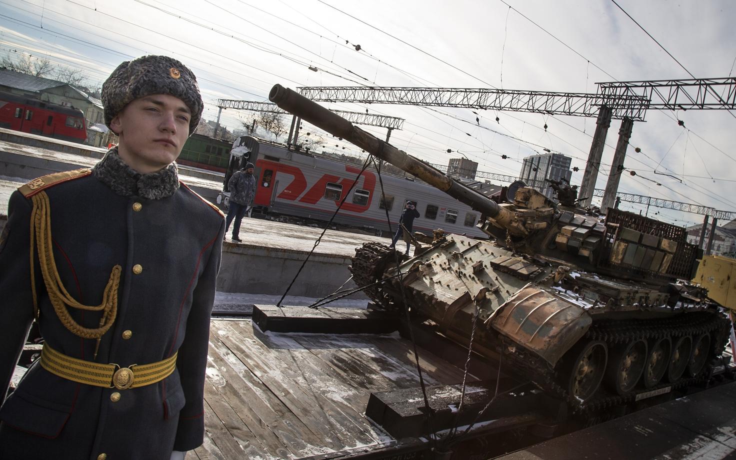 Nõukogude päritolu T-55 tank Moskvas 2019. aastal, mille olid Süüria sõdurid sõjatrofeeks võtnud