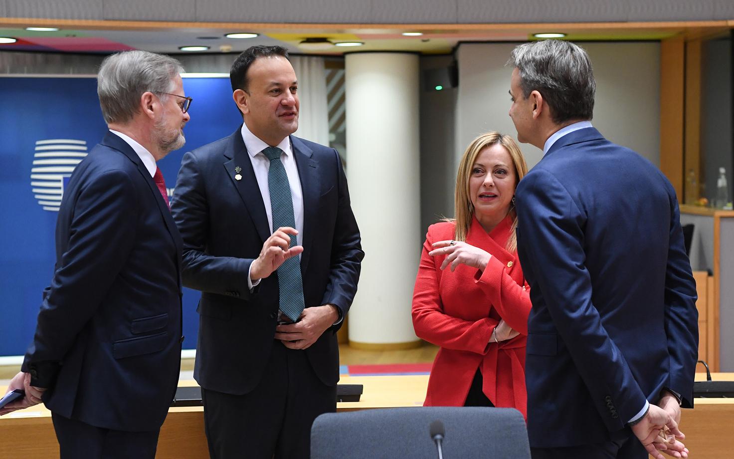 Tšehhi peaminister Petr Fiala, Iiri peaminister (Taoiseach) Leo Varadkar, Itaalia peaminister Giorgia Meloni ja Kreeka peaminister Kyriakos Mitsotakis
