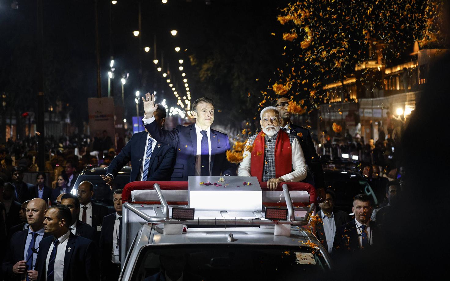 Prantsuse president Emmanuel Macron koos India peaministri Narendra Modiga New Delhis Indias.