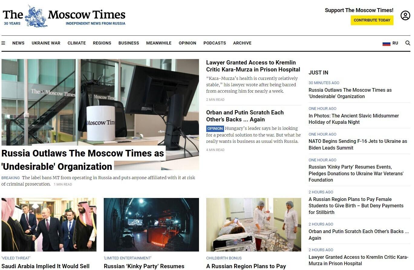 The Moscow Times'i ingliskeelne veebileht.
