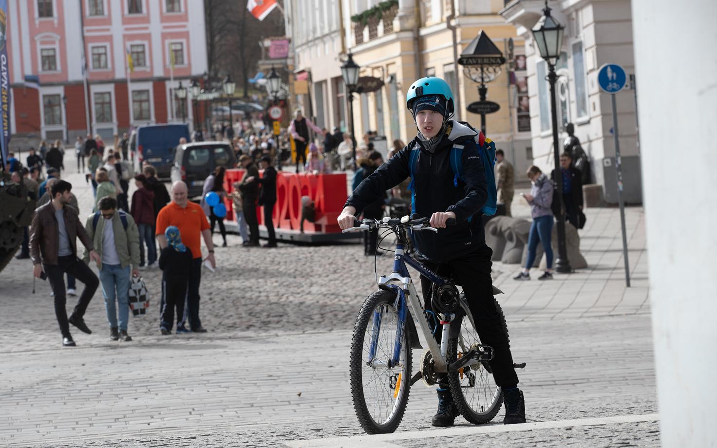 A cyclist in central Tartu