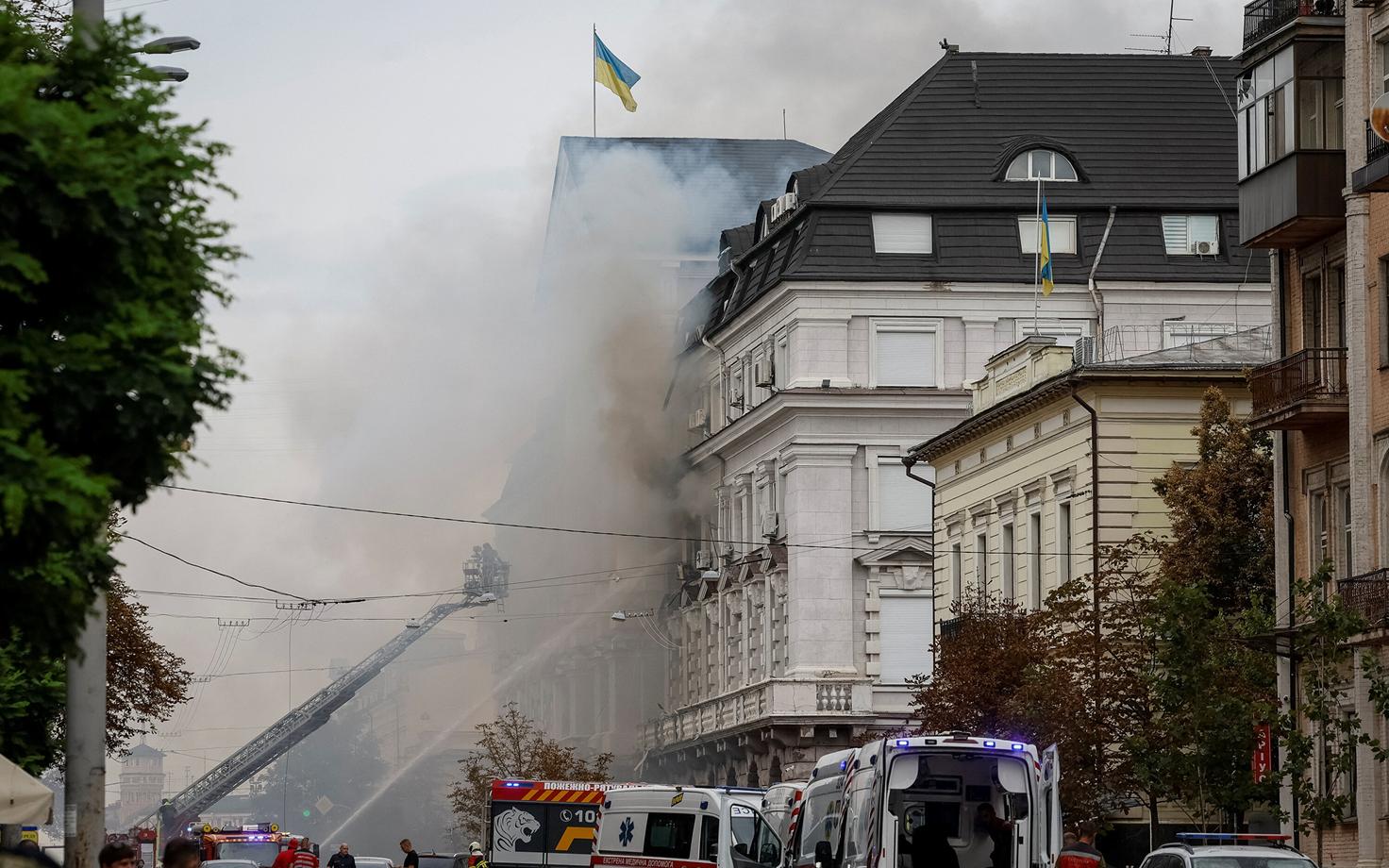 Ukraina julgeolekuteenistuse (SBU) hoone Kiievis pärast Venemaa droonirünnakut.