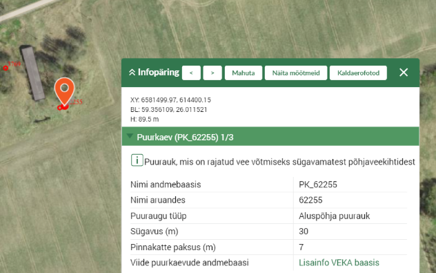 Official location data for a drilled well on a property in Estonia.