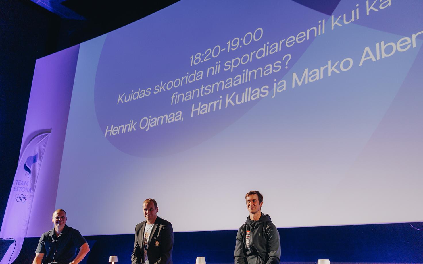 Henrik Ojamaa, Marko Albert ja Harri Kullas Team Estonia vestlusõhtul