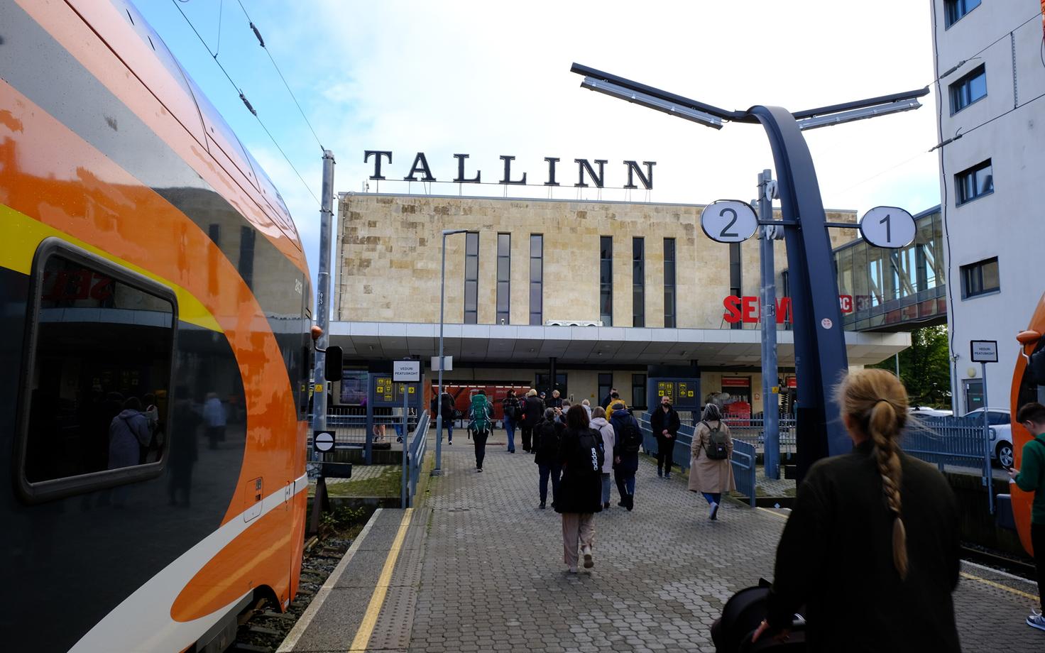 Elron passenger trains at Baltic Station (Balti jaam), Tallinn's central train station.