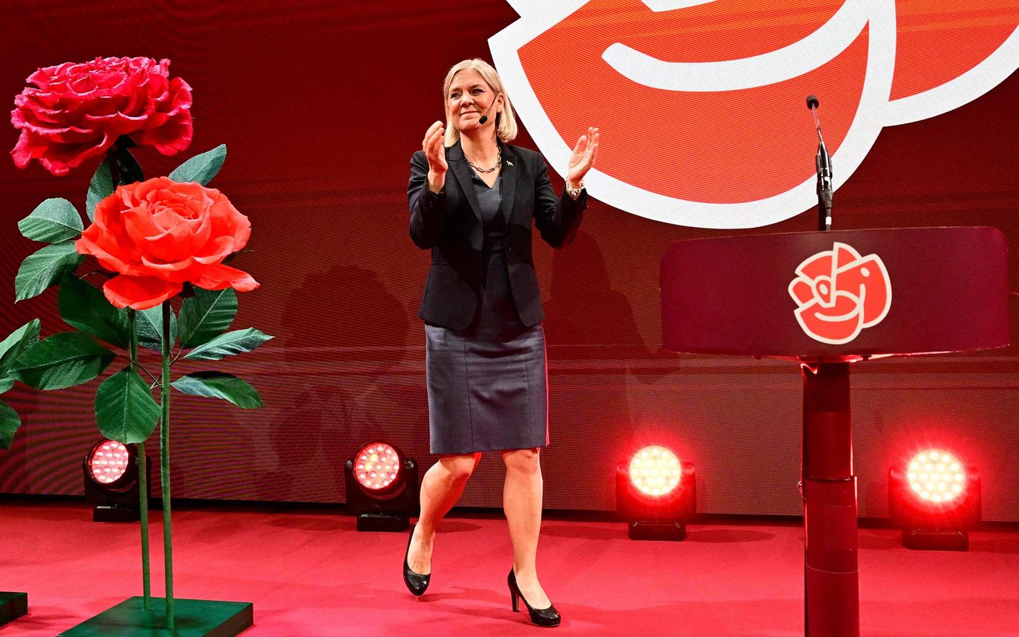 Rootsi vasakbloki juhtpartei, sotsiaaldemokraatide liider Magdalena Andersson valimispäeva õhtul.