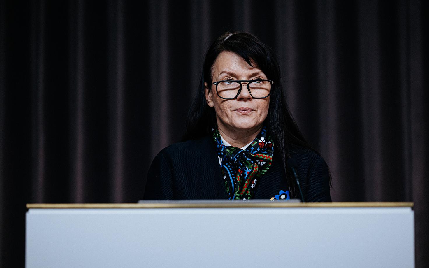 Kultuuriminister Heidy Purga valitsuse pressikonverentsil