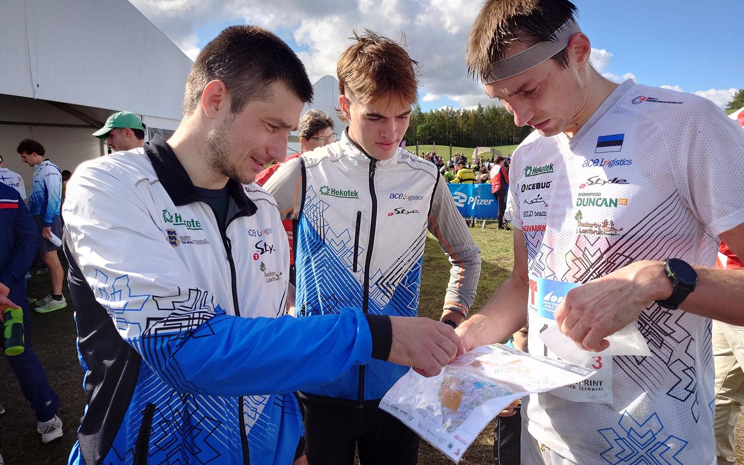 Eesti meeskond orienteerumise EM-il, vasakult: Timo Sild, Jürgen Joonas, Lauri Sild