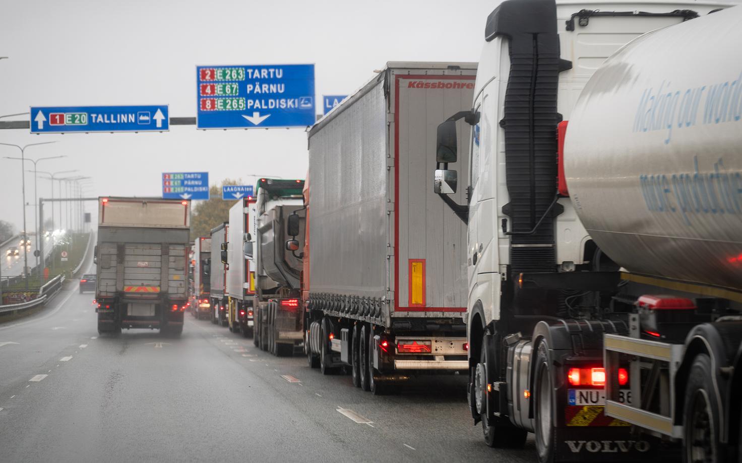 Trucks on the highway in Estonia.