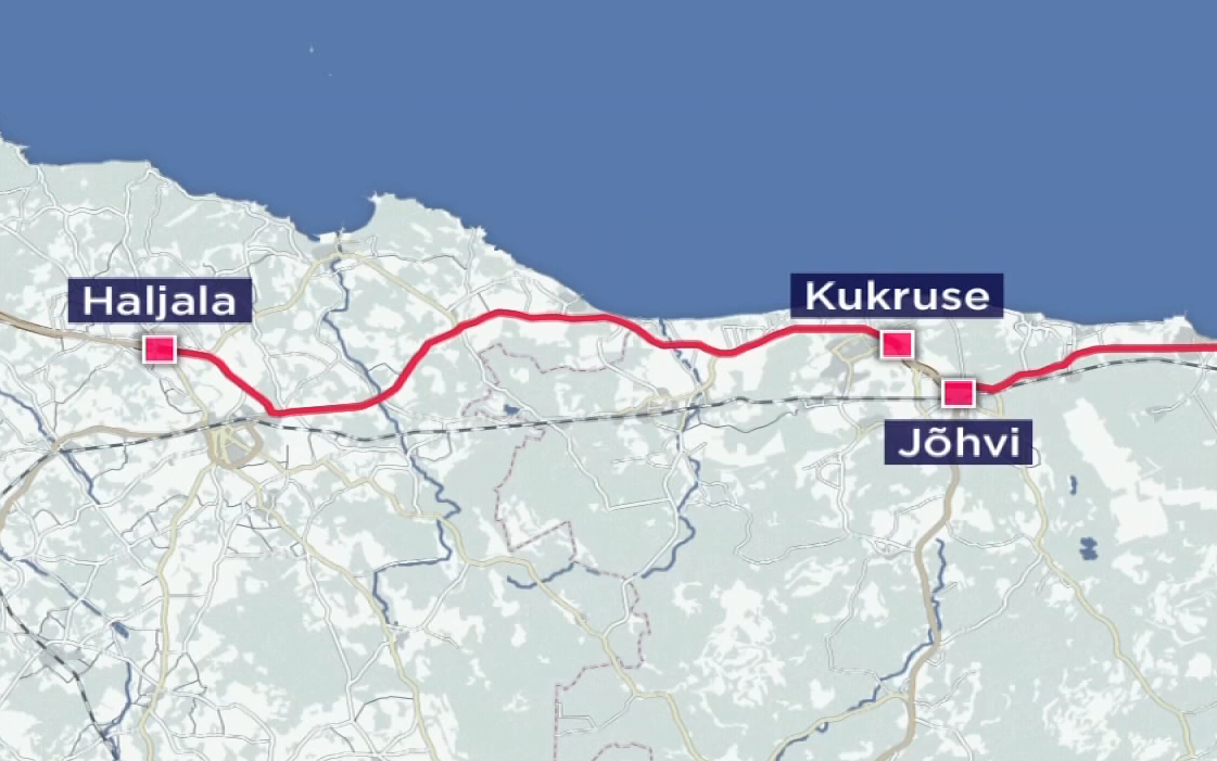 Haljala-Kukruse lõigu trassivalik.