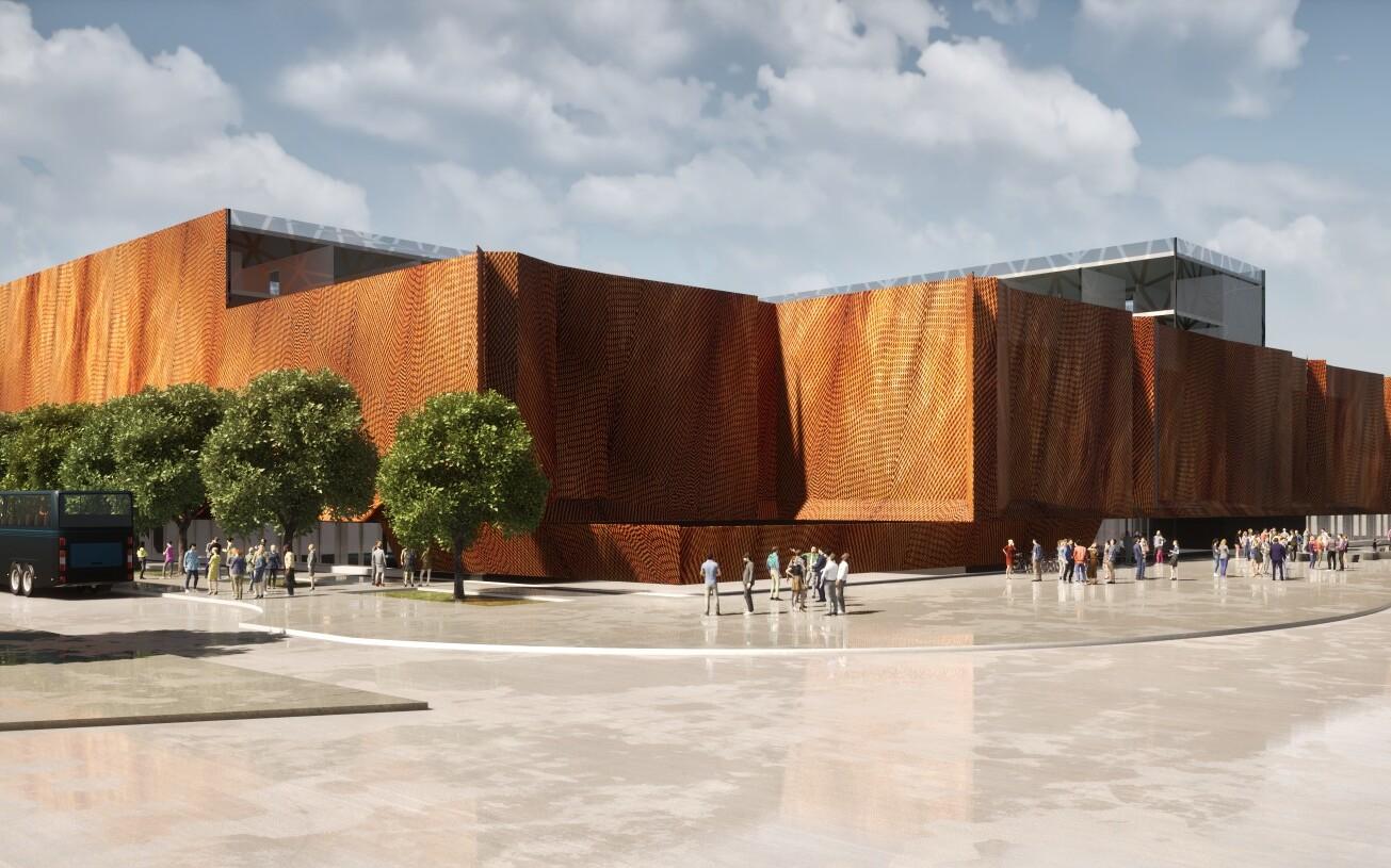 Artst's rendition of the planned Lasnamäe sports hall, which will boast an olympic-sized swimming pool.