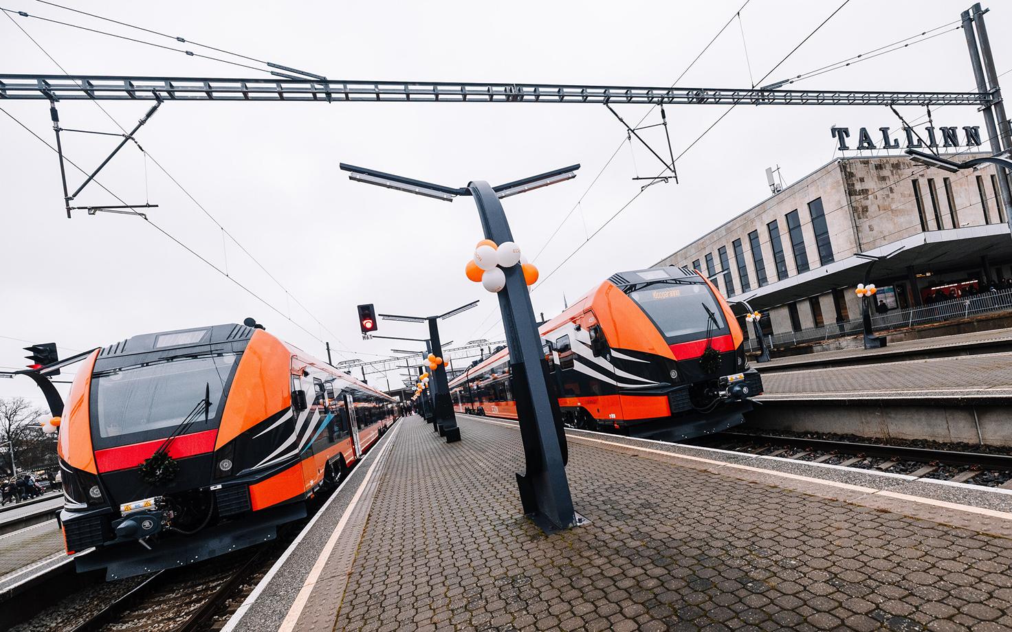 Elron's new Škoda passenger trains in Tallinn. November 29, 2025.
