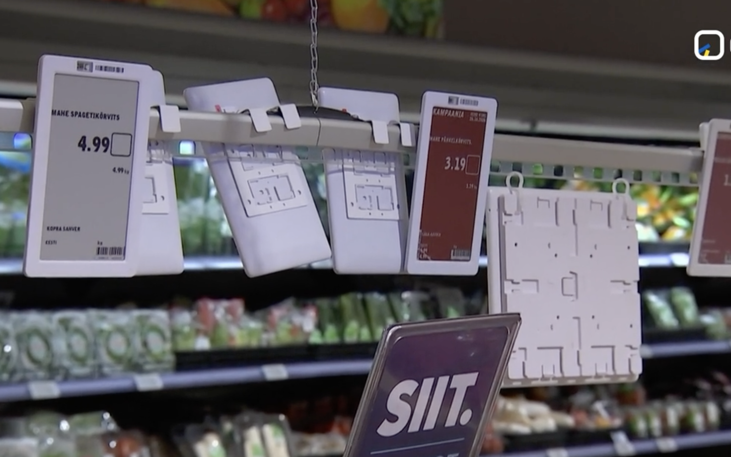 Electronic price tags in Rimi supermarket.
